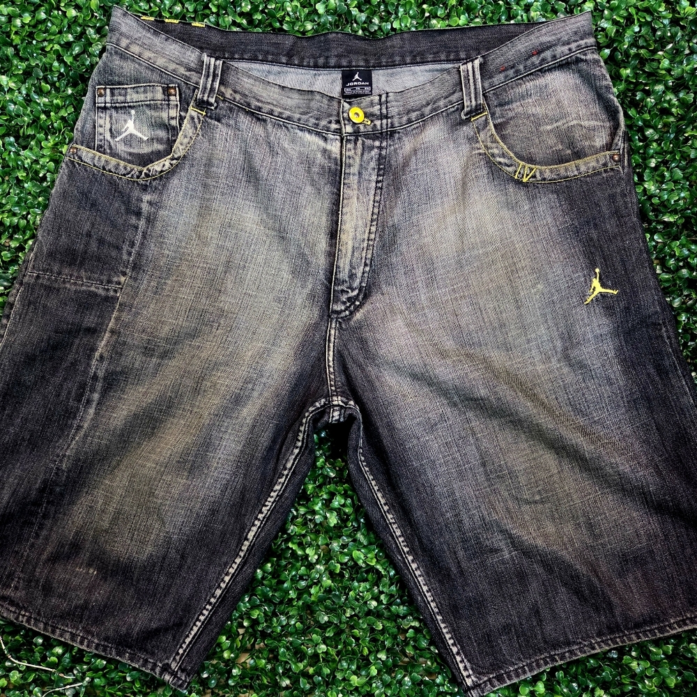 Jordan Charcoal and Yellow Men's Jean Shorts